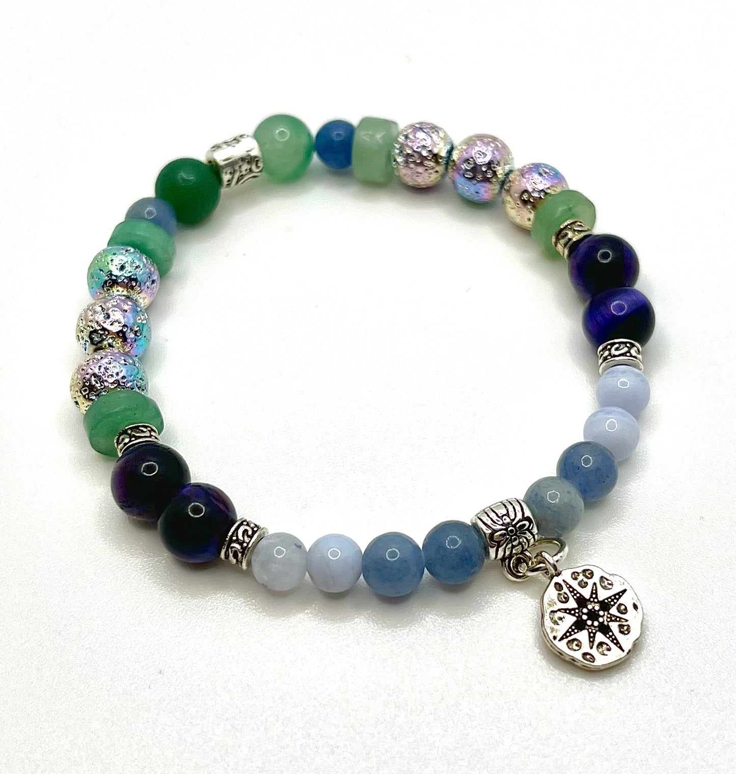 Single choose your own aventurine bracelet blue, green, purple and silver