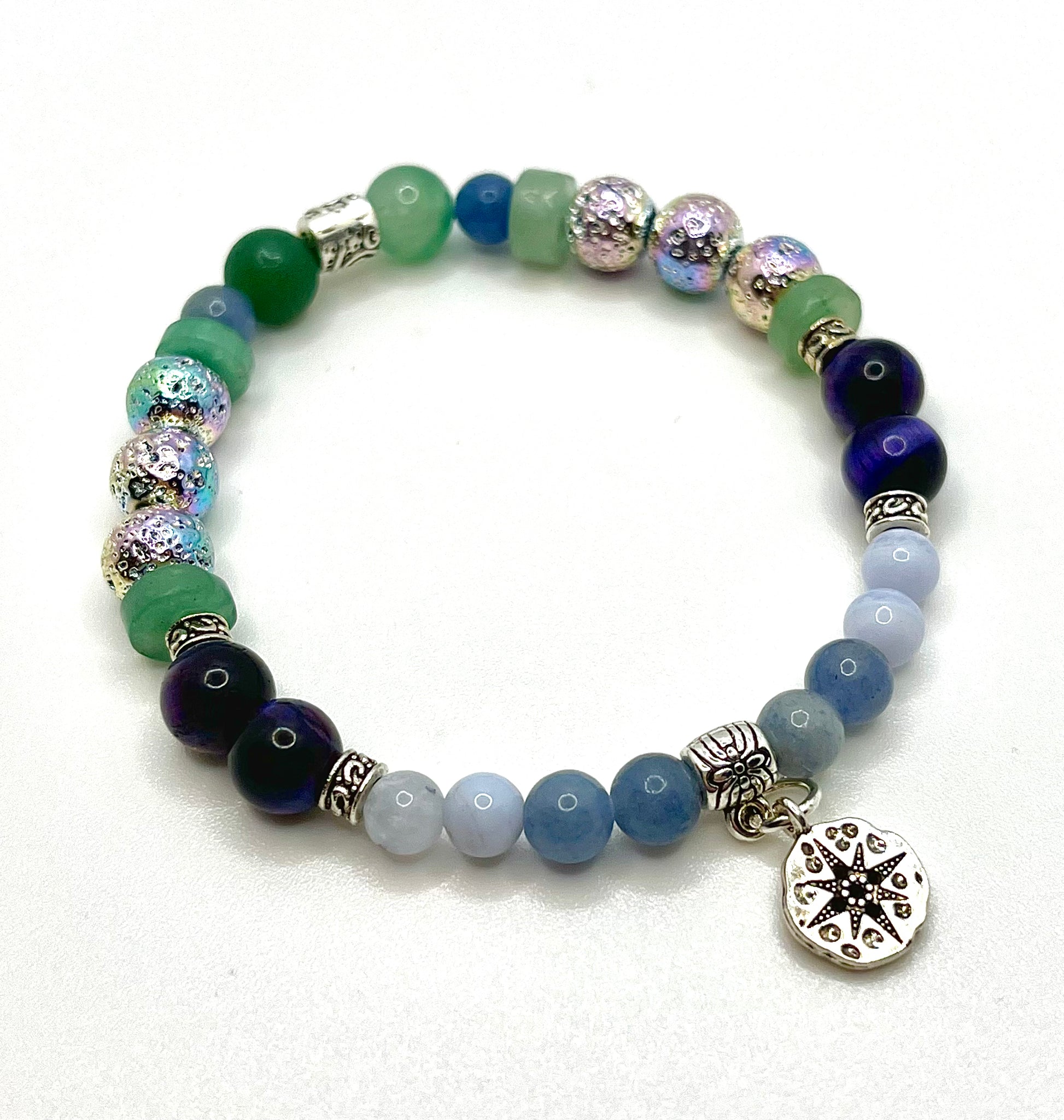 Single choose your own aventurine bracelet blue, green, purple and silver